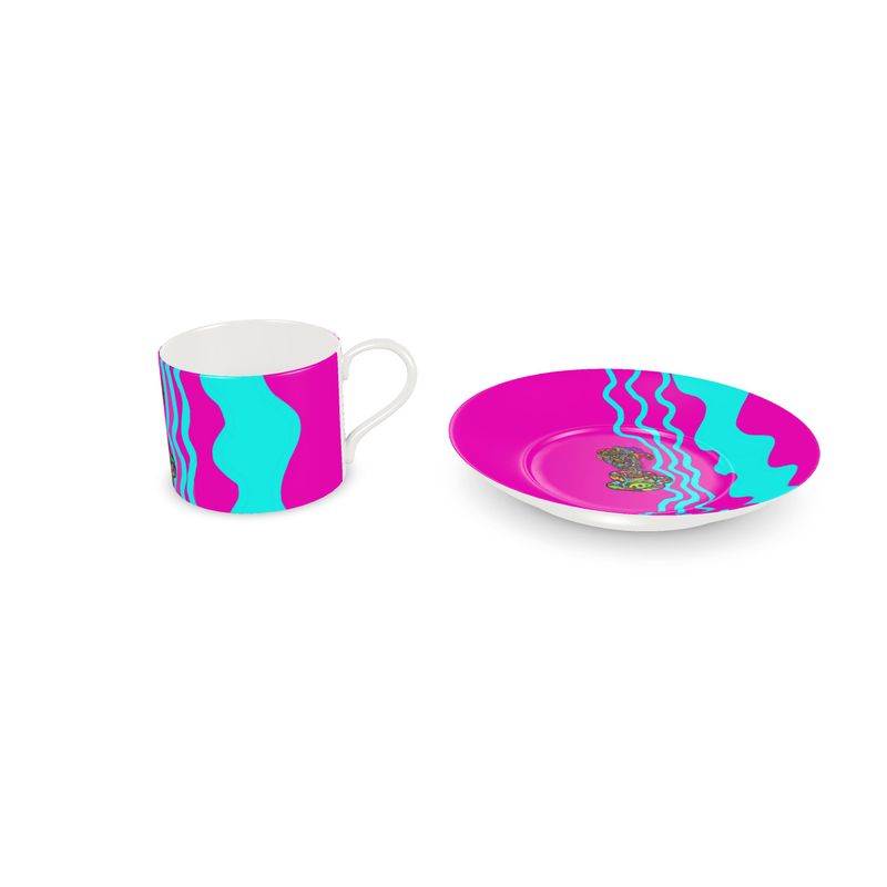 LDCC #08 coffee cafe print pink/teal designer, cup and saucer