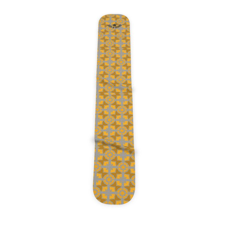 #174 JAXS N crown designer fleece scarf gold n gray print