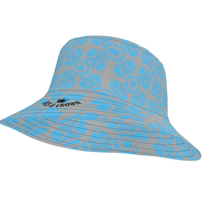 #178 JAXS N CROWN designer BUCKET HAT in blue and gray pattern