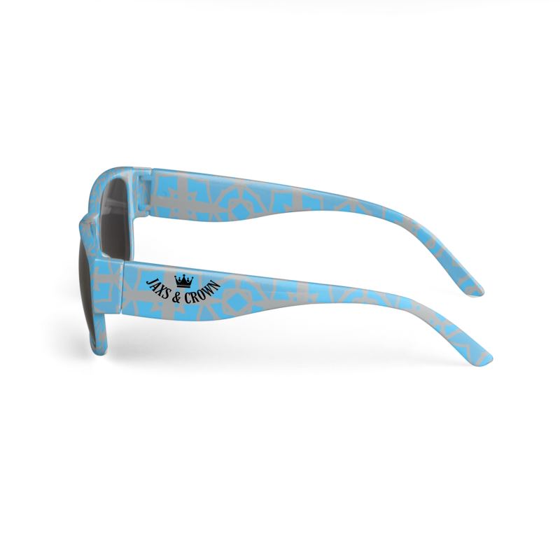 Sunglasses designed in blue patterns