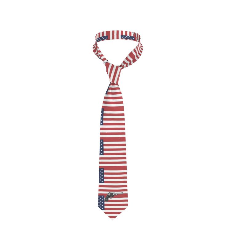 #511 cocknload handmade silk tie with USA flag and gun print