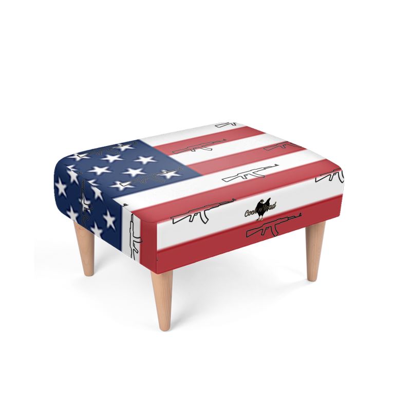 #411 cocknload Footstool with USA flag and gun print
