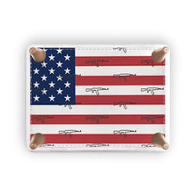 Load image into Gallery viewer, #411 cocknload Footstool with USA flag and gun print
