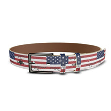 Load image into Gallery viewer, #411 cocknload leather belt. With USA flag and gun print.
