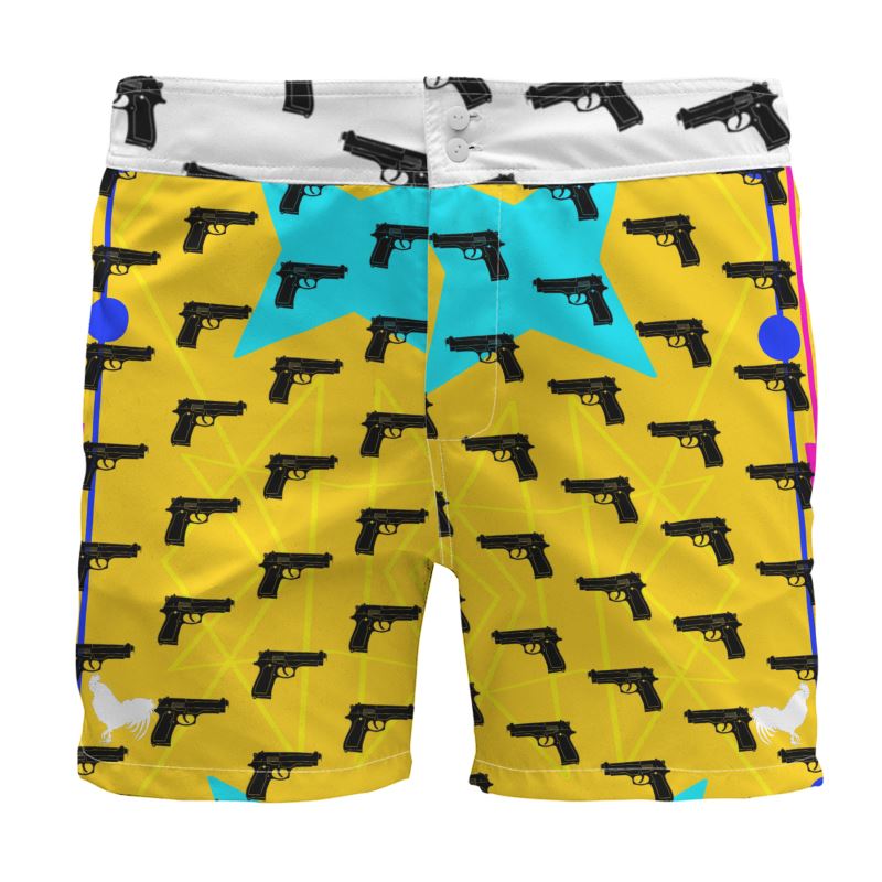 #s111 cocknload Board Shorts gun print