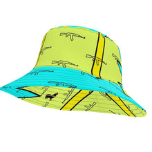Load image into Gallery viewer, #428 cocknload Bucket Hat lime/yello/teal gun print
