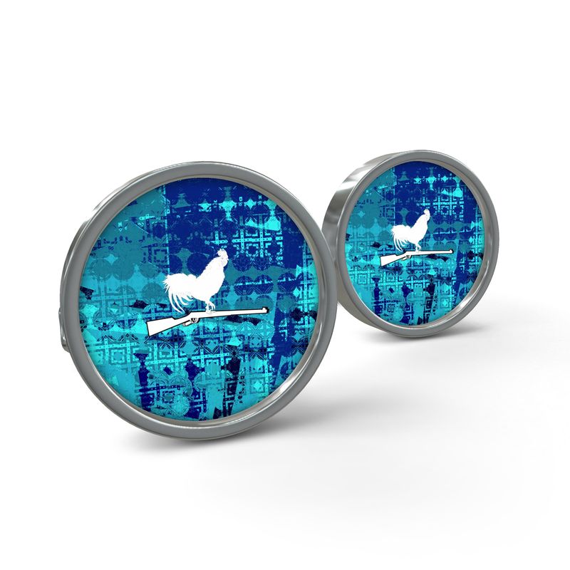 #508 COCKNLOAD Cufflinks with the rooster and gun print