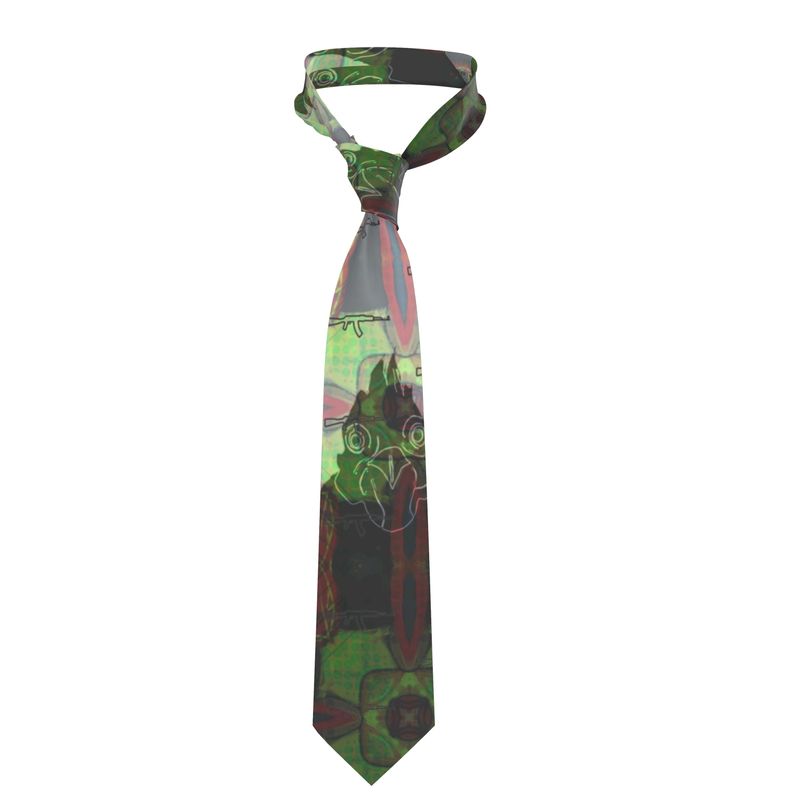 #515 Cocknload Handmade Silk Tie rooster, green  and black