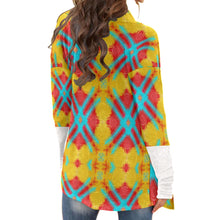 Load image into Gallery viewer, #300  Women&#39;s Cardigan With Long Sleeve in red and  teal yellow abstract
