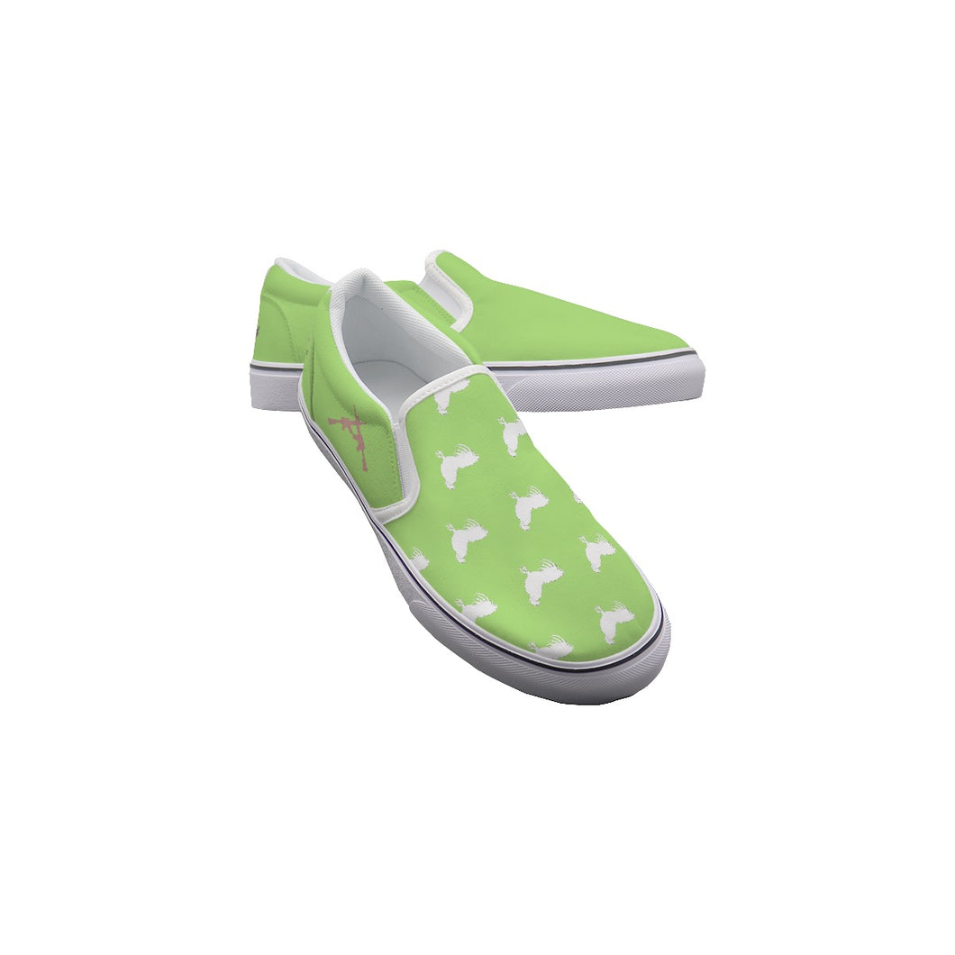 #514 cocknload Women's Slip On Sneakers in lime green with gun print