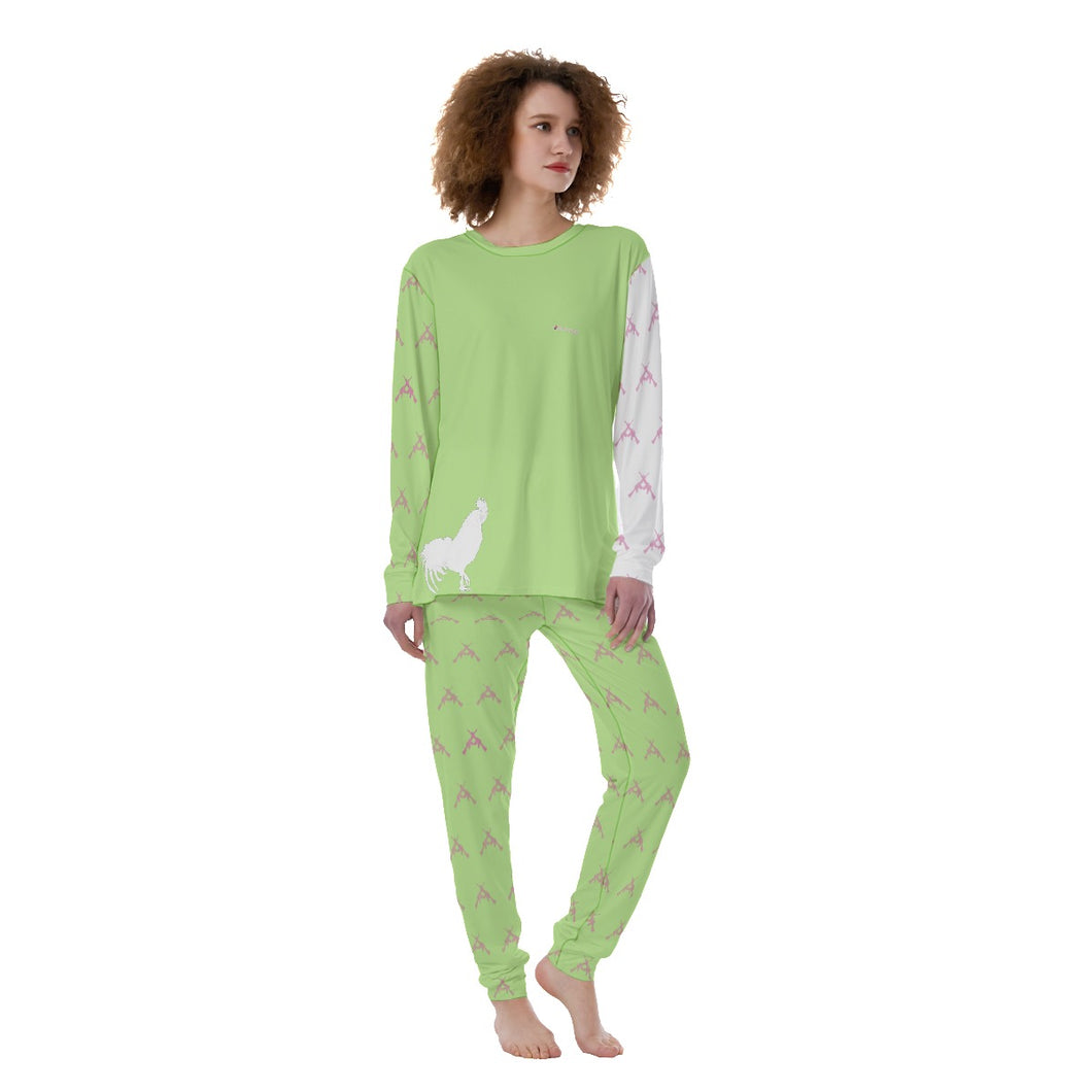 #514 cocknload Women's Pajamas in lime green w/ gun print