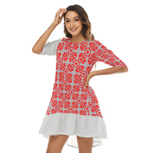 Load image into Gallery viewer, #175 LDCC Women&#39;s Half Sleeve Dress With Ruffle Hem red/gray pattern
