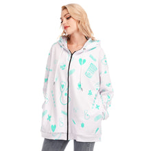 Load image into Gallery viewer, Medical Print Women&#39;s Long Hoodie With Zipper Closure
