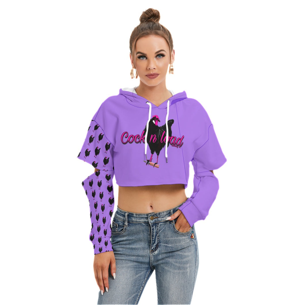 #500 cocknload All-Over Print Women's Heavy Fleece Hoodie With Hollow Out Sleeve