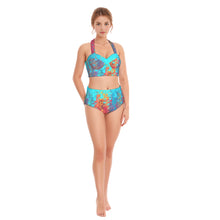 Load image into Gallery viewer, All-Over Print Women&#39;s Swimsuit Set With Halter summer vibes print
