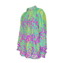 Load image into Gallery viewer, Green/pink abstract Print Men&#39;s Imitation Silk Long-Sleeved Shirt
