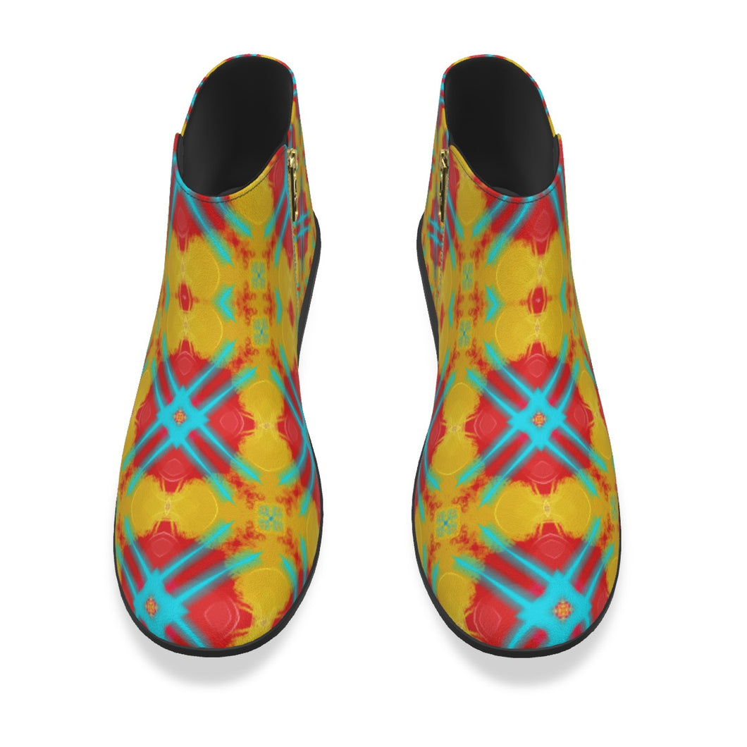 #300 Women's Fashion Boots yellow, and teal with red pattern