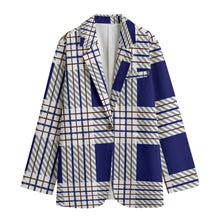 Load image into Gallery viewer, All-Over Print Women&#39;s Leisure Blazer | 245GSM Cotton 150 blue plaid print
