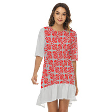Load image into Gallery viewer, #175 LDCC Women&#39;s Half Sleeve Dress With Ruffle Hem red/gray pattern
