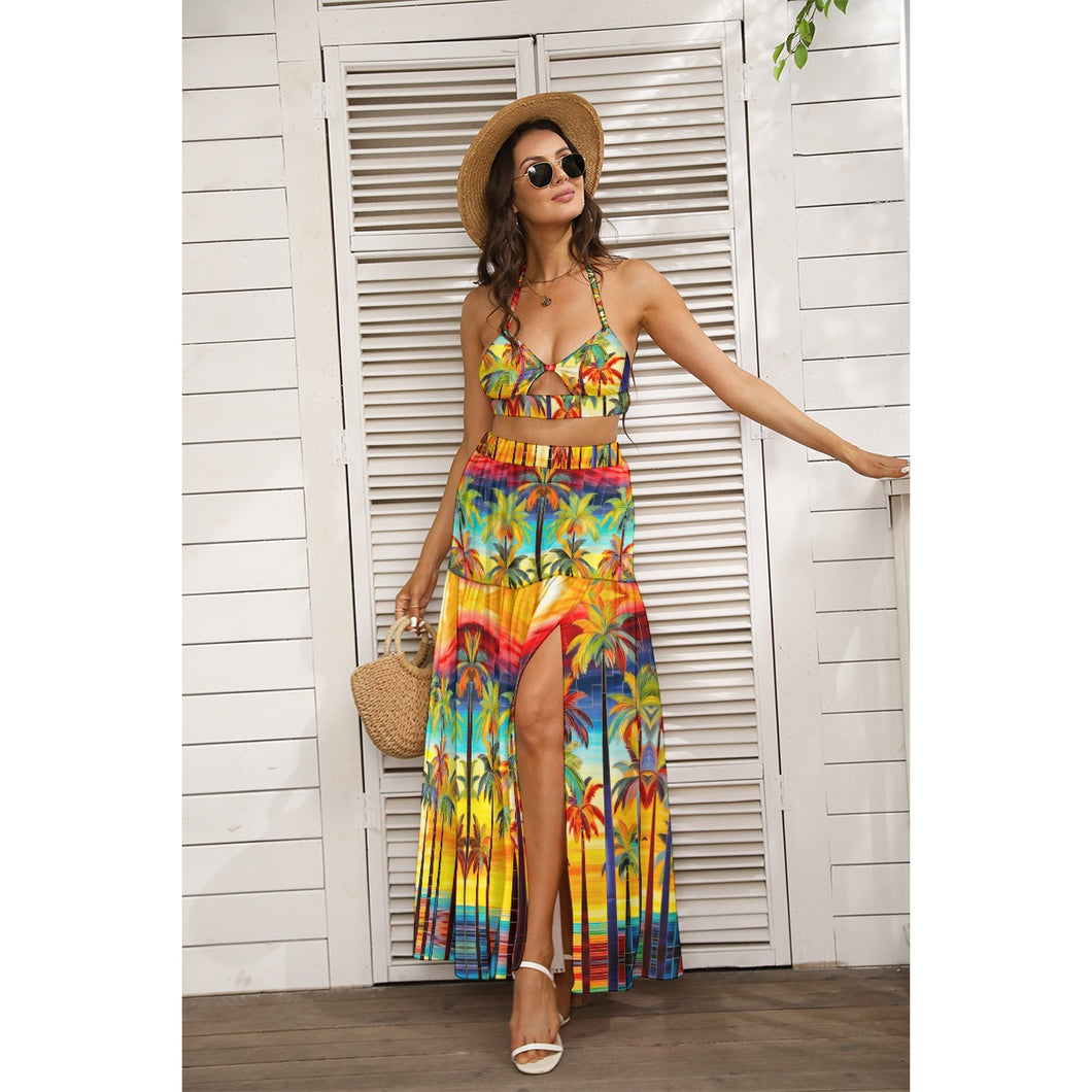 All-Over Print Women's Tie Back Wrap Dress summer palm