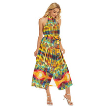 Load image into Gallery viewer, All-Over Print Women&#39;s Wrap Hem Belted Halter Dress summer palm

