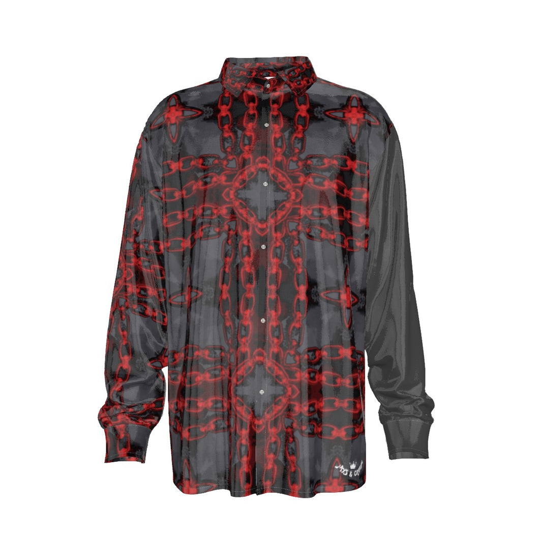 Red Harmony abstract  Print Men's Imitation Silk Long-Sleeved Shirt