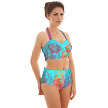 Load image into Gallery viewer, All-Over Print Women&#39;s Swimsuit Set With Halter summer vibes print
