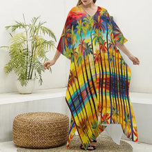 Load image into Gallery viewer, All-Over Print Women&#39;s Imitation Silk V-neck Kaftan Robe summer palm
