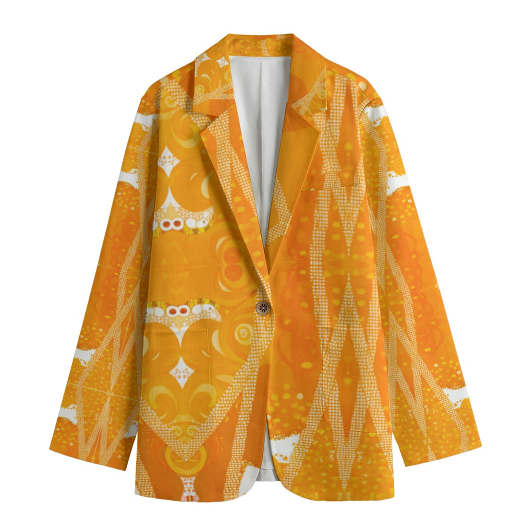All-Over Print Women's Leisure Blazer | 245GSM Cotton 337 yellow, abstract pattern
