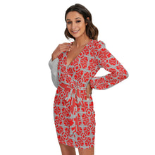 Load image into Gallery viewer, #175 LDCC Women&#39;s Long Sleeve Dress With Waist Belt red/gray pattern

