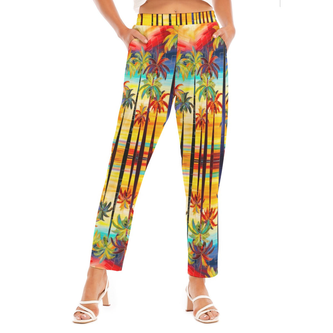 All-Over Print Women's Loose Straight-leg Pants summer Palm