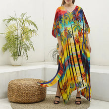 Load image into Gallery viewer, All-Over Print Women&#39;s Imitation Silk V-neck Kaftan Robe summer palm

