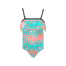 Load image into Gallery viewer, Amelia Rose peach/teal print Kids&#39; Spaghetti Strap Ruffle Swimsuit (Model S26)

