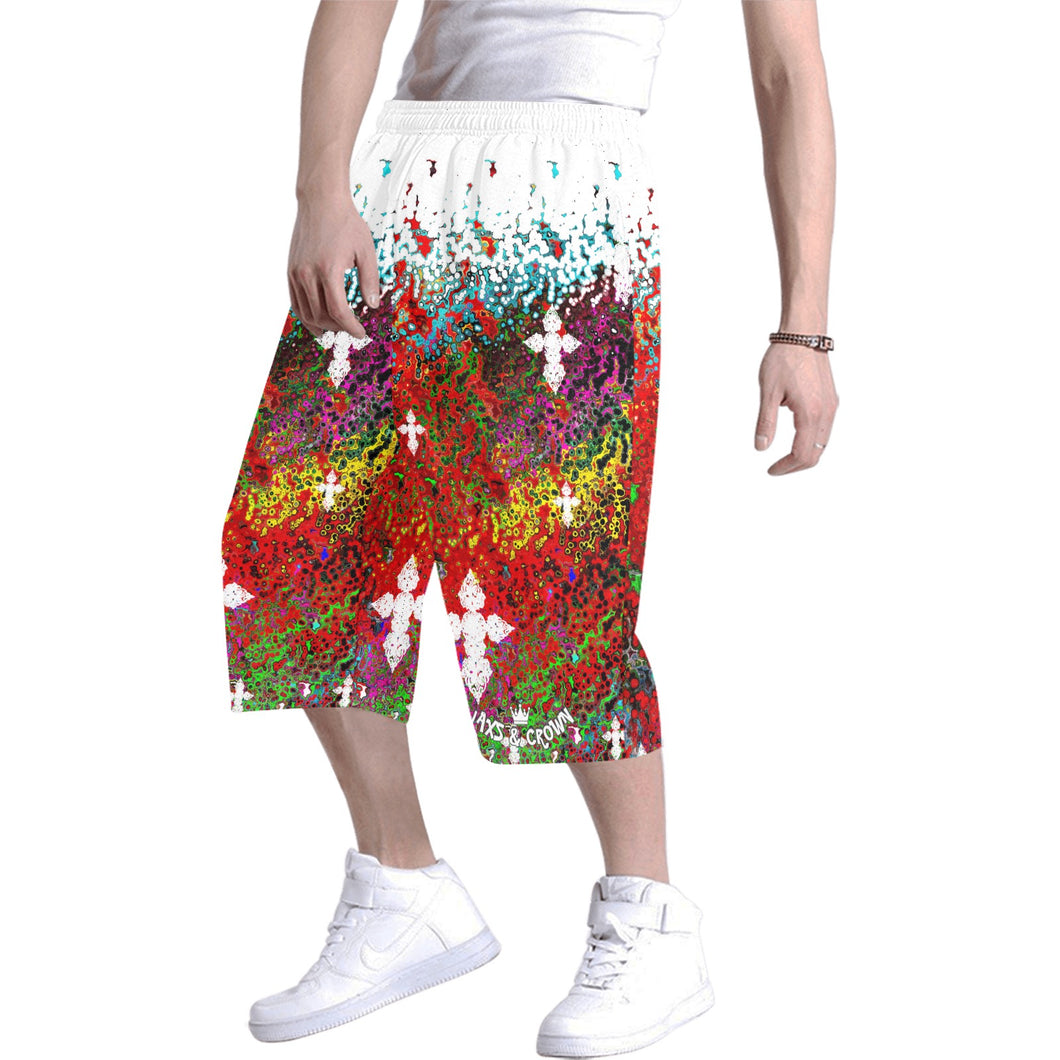 Multicolored cross print long shorts Men's All Over Print Baggy Shorts (Model L37)