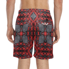 Load image into Gallery viewer, Red Harmony abstract Men&#39;s Mid-Length Beach Shorts (Model L51)
