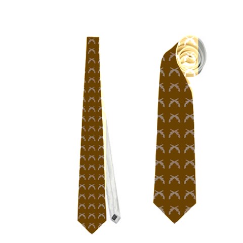 Gun crossed print brown Necktie (Two Side)