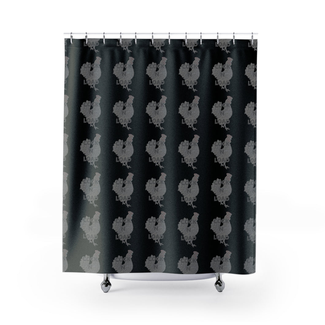 Cock n load Shower Curtains black, and silver