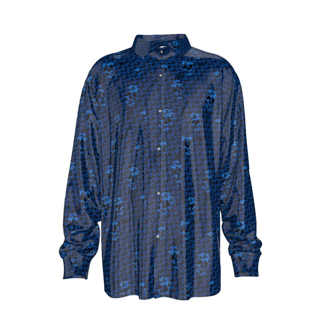 Blu/on blk skulls Men's Imitation Silk Long-Sleeved Shirt