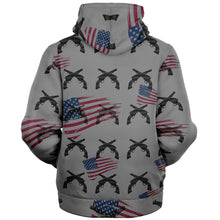 Load image into Gallery viewer, American print gun/flag, micro fleece, zip up hoodie
