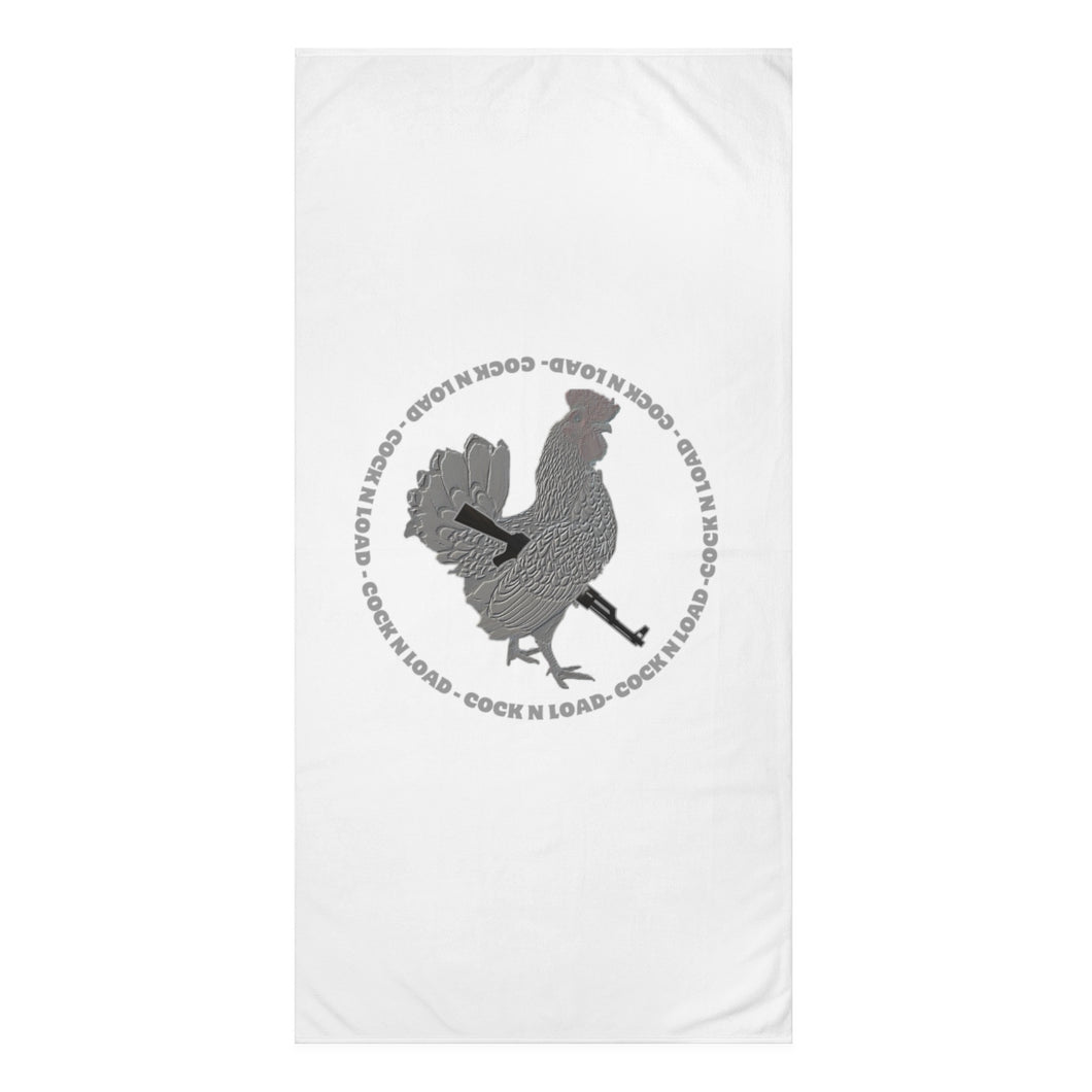 Cock n load Mink-Cotton Towel. White with logo.