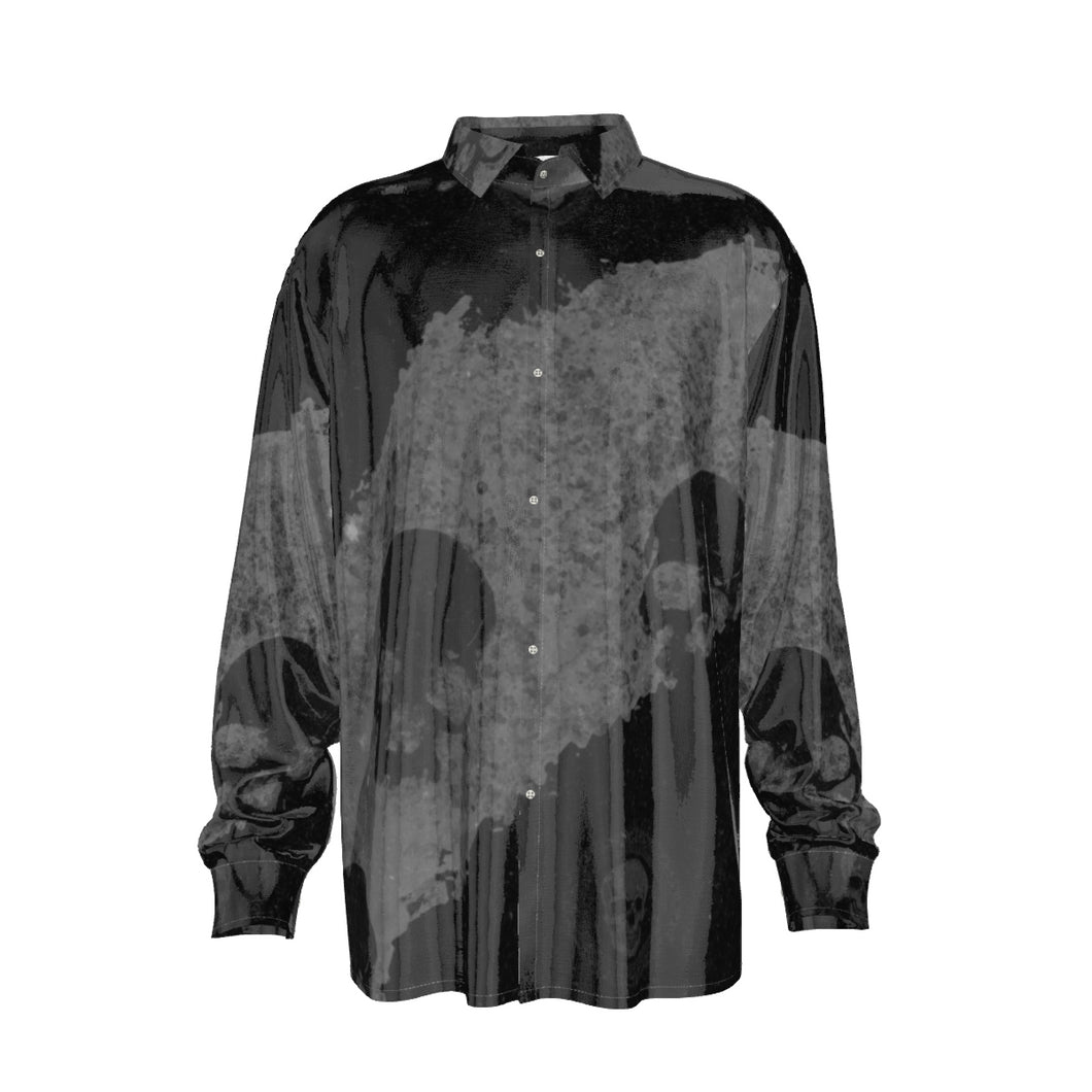 Blk/grey skull Print Men's Imitation Silk Long-Sleeved Shirt