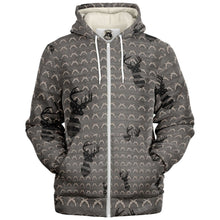 Load image into Gallery viewer, Grey Deer/guns themed, print micro fleece, zip up hoodie

