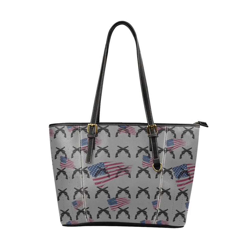 American Theme print Leather Tote Bag/Large (Model 1640)