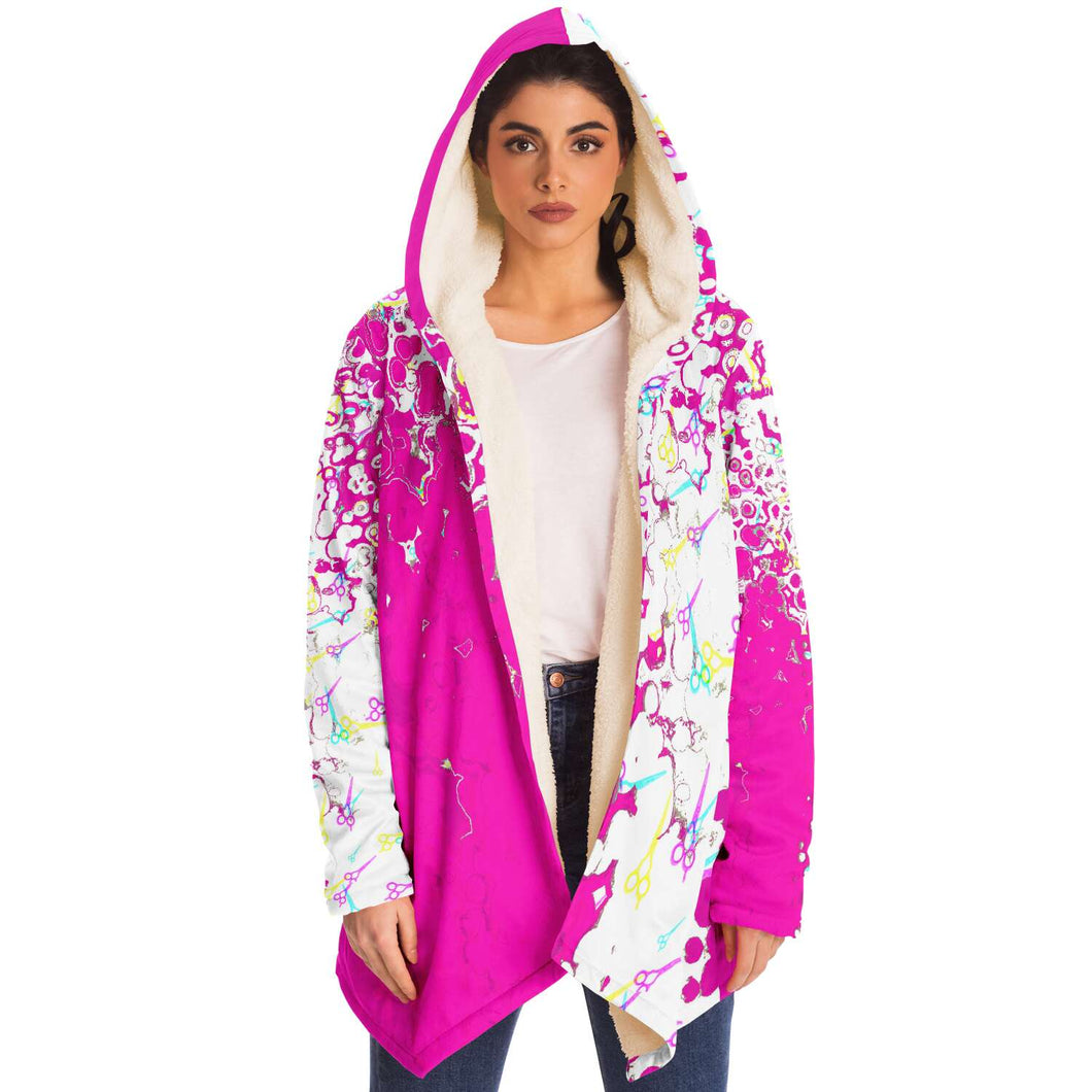 Hair scissor print pink abstract cloak women’s jacket