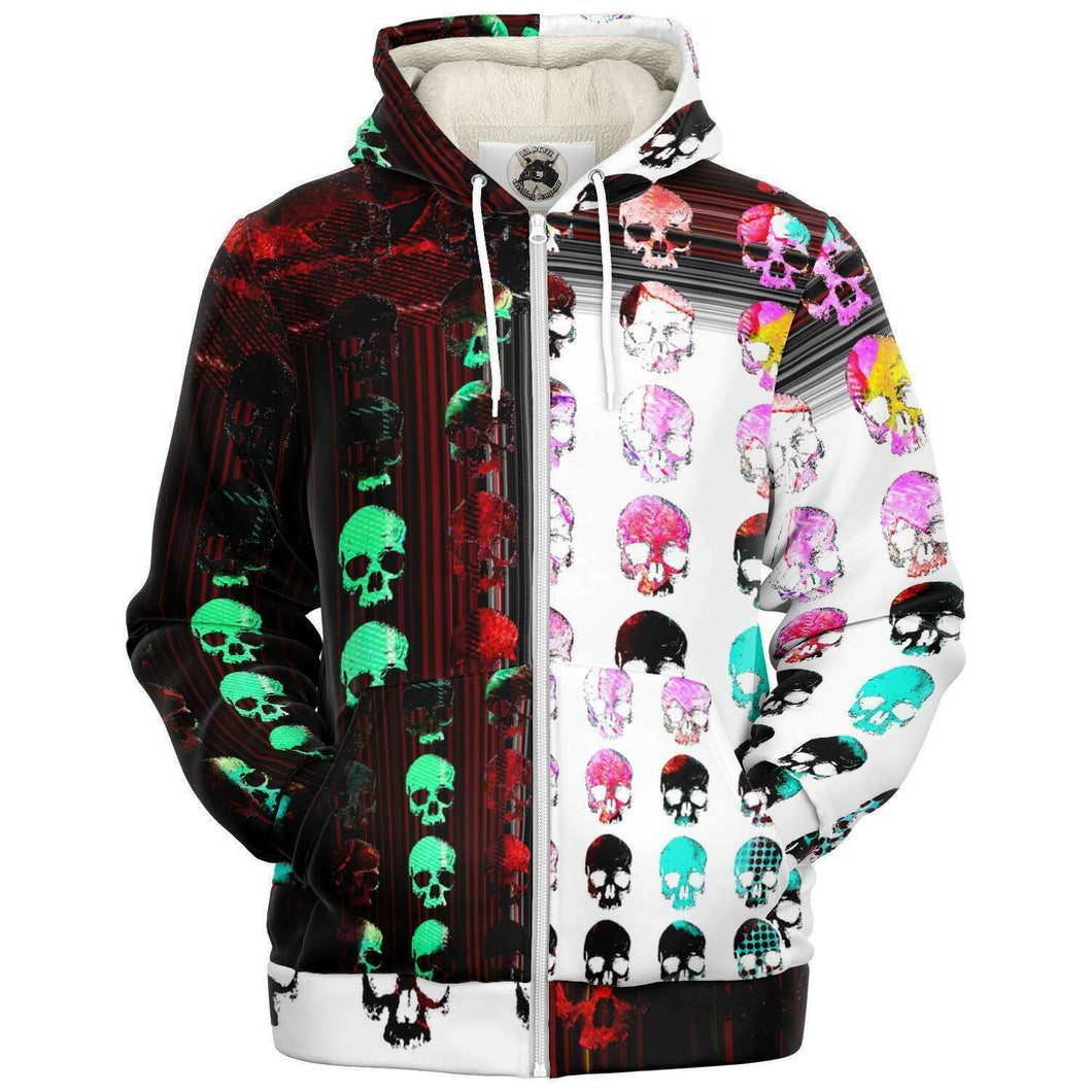 Skull abstract skull themed print microfleece zip up hoodies