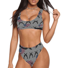 Load image into Gallery viewer, American Theme print  Sport Top &amp; High-Waisted Bikini Swimsuit (Model S07)
