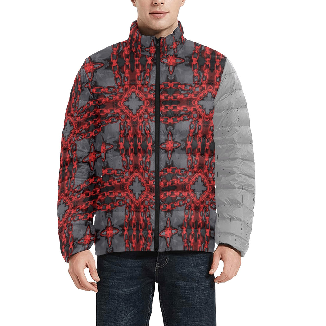Red Harmony abstract Men's Stand Collar Padded Jacket (Model H41)