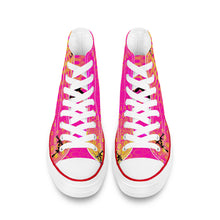 Load image into Gallery viewer, Girls n Guns pink circle print D70 High Top Canvas Shoes - White
