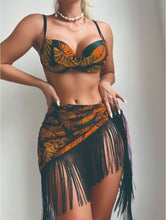 Load image into Gallery viewer, Three Piece Set Sexy Swimsuit Sexy Push up Printed Tassel Dress Swimsuit
