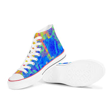 Load image into Gallery viewer, Girls n Guns Blu/yello abstract print D70 High Top Canvas Shoes - White
